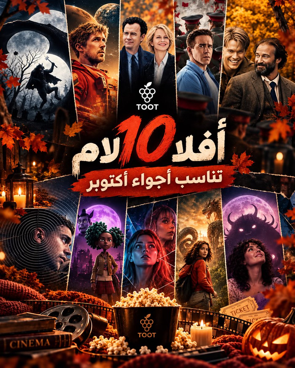 TootReviews's tweet photo. إذا محتار شو تحضر، جمعنالك 10 أفلام متنوعة بين الرعب، الغموض، الرومانسية والخيال العلمي. 🍿
شوف القائمة وخبرنا: أي فيلم شدّك أكتر؟ وأي واحد شفته من قبل؟ 👇 https://t.co/dkb22rxfT8