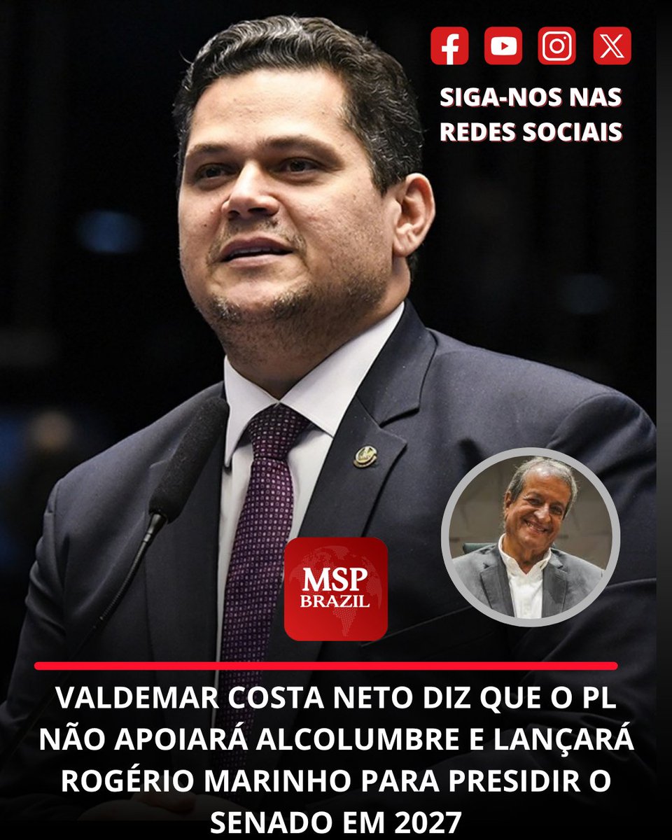 mspbra's tweet photo. Valdemar Costa Neto diz que o PL não apoiará Alcolumbre e lançará Rogério Marinho para presidir o Senado em 2027. https://t.co/Fha0KeSD1K