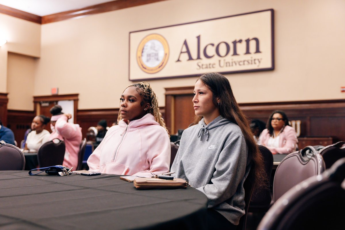 AlcornStateU's tweet photo. Homecoming 2026 began with a powerful worship service that reminded our Braves that no matter how far you go, Alcorn is always a place called home. 💜 Dr. Tiffany Lloyd, the 76th Miss Alcorn, delivered a powerful message about finding what you need within yourself.
#ASUGHOAT26 https://t.co/Tf6lyuWLX8