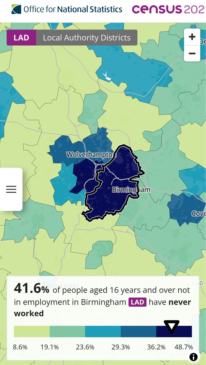 AthelwulfG's tweet photo. Birmingham is a shining example of exactly why diversity is NOT a strength.

Birmingham has the highest percentage of people over the age of 16 that have NEVER worked in the entire country.

Why? Because the white British are the minority in Birmingham.

When you zoom in you'll find that the "white" areas have very normal rates for unemployment.

But the lower the percentage of white British, the higher the percentage of unemployment.

Until you get to areas like Sparkbrook, Sparkhill, Balsall Heath and Small Heath. Areas where 60+% of the population has NEVER worked. 

The fact is that the native, white, populations of this country are literally subsidising the lives of foreigners.

We have already reached the tipping point where the welfare bill is higher than the amount of tax coming in. And as the actual British people are pushed into becoming the minority in our homeland, this issue is only going to get worse.