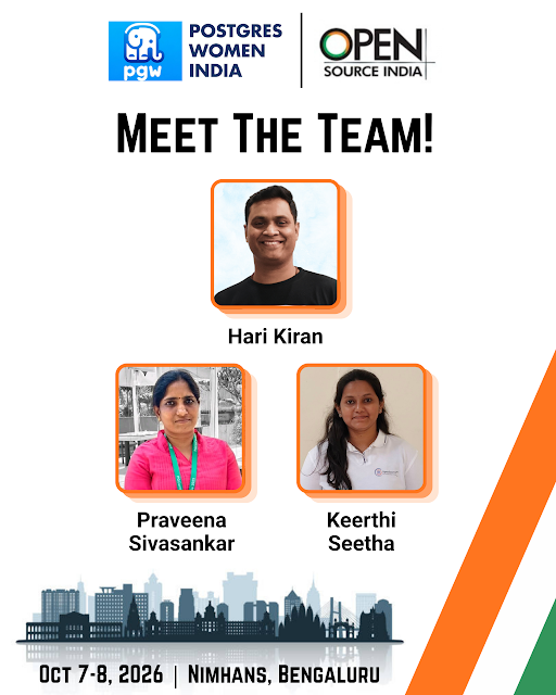PostgresWomenIn's tweet photo. #PWI at #OSI2026

Our partner @opensource_db sponsor of #PWI, is the Exhibiting Partner at the event

Happy to see our chair @HariSysdba taking the stage on 8 Oct &amp; if you’re visiting the #OSDB booth, come say Hello to  our team members #Praveena &amp; #KeerthiSeetha, who’ll be there https://t.co/8dFK4rFYka