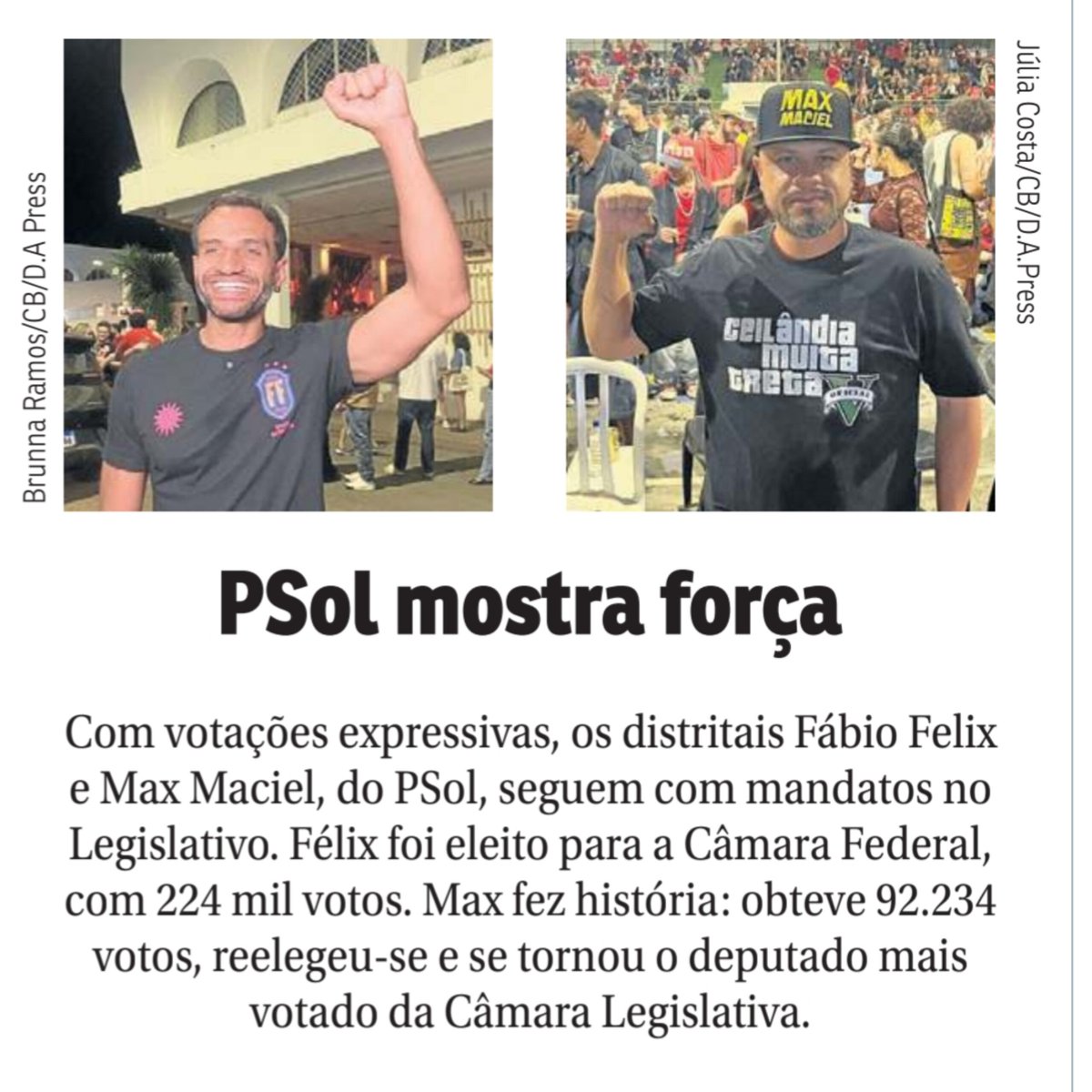 fabiofelixdf's tweet photo. Na capa do @correio de hoje. 

Orgulho de ser PSOL ✊🏾 https://t.co/ZtmjKqoEkr