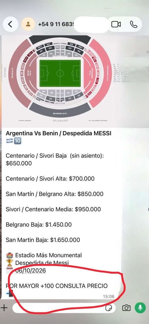 porqueTTarg's tweet photo. "Escándalo"

Porque la hermana de Yanina Latorre vende entradas "al por mayor" para el partido de despedida de Messi: "Por más de 100 entradas consultar precio". https://t.co/YVlyJEO77n