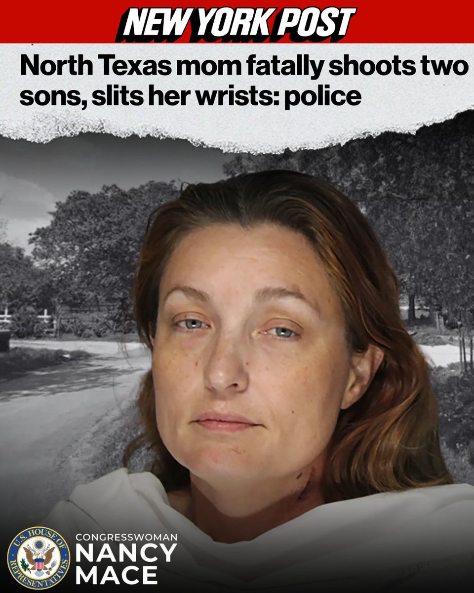 RepNancyMace's tweet photo. The epidemic of the killer mother. At some point, this cannot be considered a coincidence.

Christopher Pitre was 21. Brian Pitre had just turned 15.

Two brothers, shot and killed inside their home in North Texas. Their OWN mother, Colleen Lemmon, was charged with two counts of capital murder.

Police say she tried to kill herself by slitting her wrists. Why are the killer mothers the ones who get to survive?

Their father is asking for justice. We're praying for him, for their family, and for everyone in  grieving the two boys. May Christopher and Brian rest in peace.

We pray we never see this headline again. The justice system needs to send a clear message.