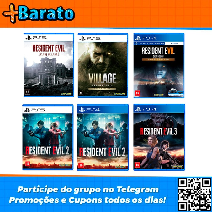 Fiaspo's tweet photo. 🚨 RESIDENT EVIL EM OFERTA NA AMAZON!

🎮 Resident Evil Requiem
PS5 — R$ 251,00
👉 https://t.co/PnHsAxzHxC

🎮 Resident Evil Village: Gold Edition
PS4 — R$ 99,90
👉 https://t.co/Dx5tCYrhuo

PS5 — R$ 109,90
👉 https://t.co/PVoqkz8ot0

🎮 Resident Evil 2 Remake
PS4 — R$ 99,90
👉 https://t.co/NVFrAeWlIN

PS5 — R$ 119,90
👉 https://t.co/osZB6nAQrI

🎮 Resident Evil 3 Remake
PS4 — R$ 99,90
👉 https://t.co/ZhGbH2ocUk

🎮 Resident Evil 7 Biohazard: Gold Edition
PS4 — R$ 99,90
👉 https://t.co/RrnLCy4MJu