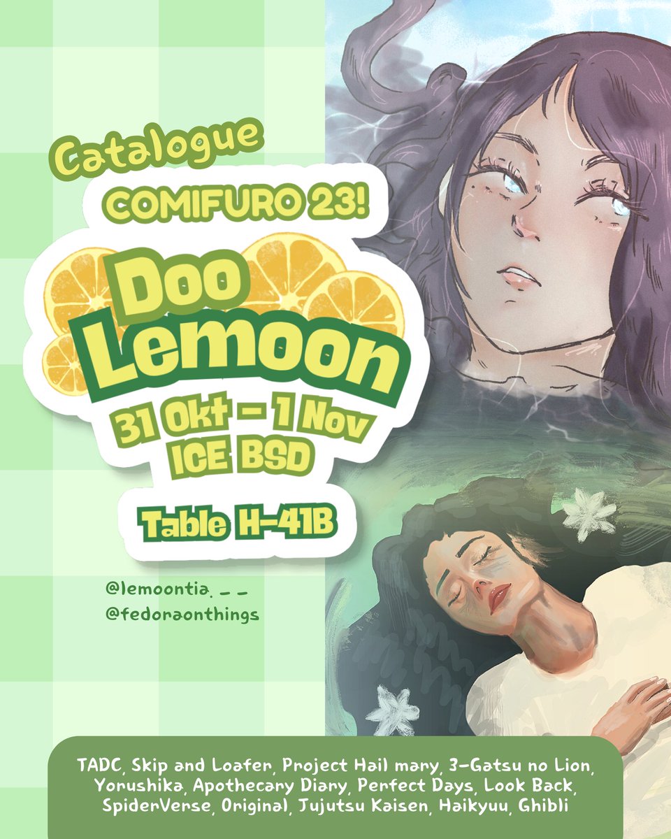 kaburamaroo's tweet photo. DOOLEMOON’S FIRST COMIFURO CATALOGUE🍋🫶🏻

[❤️&amp;🔁 are appreciated]

📍 TABLE H-41B
🗓️: 31 Oct - 1 Nov
🗳️ : PO Pick up ONLY (4 Oct - 15 Oct)
🔗: https://t.co/vZM3T3shdl

#CF23 #Comifuro23 #CF23catalogue https://t.co/Wqa4wZmEwN