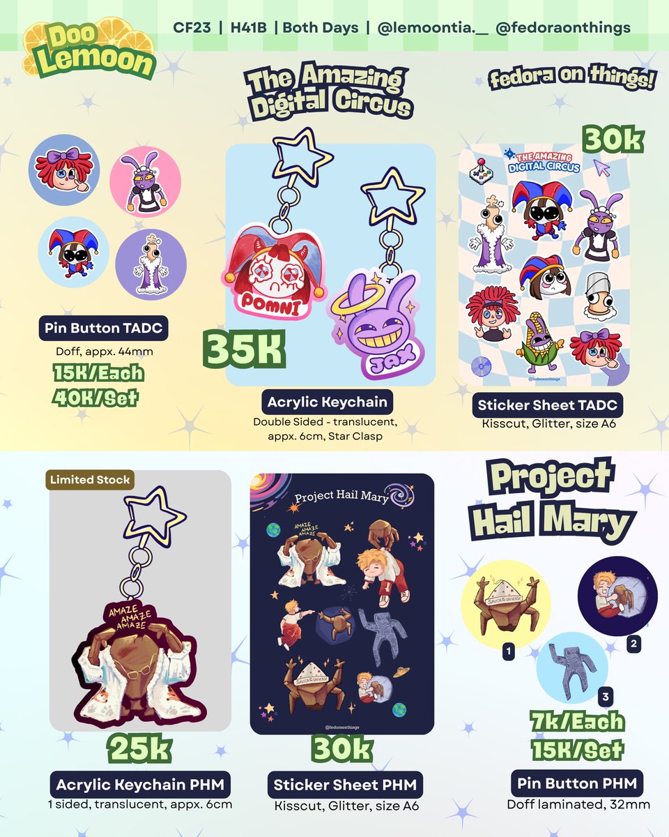 kaburamaroo's tweet photo. 🍋 Haikyuu, TADC (The Amazing Digital Circus), PHM (Project Hail Mary), Chainsaw Man (Makima), Ghibli, Evangelion (Shinji)

#Comifuro23 #CF23 
[CF Comifuro 23 Catalogue] https://t.co/xaep063IqZ