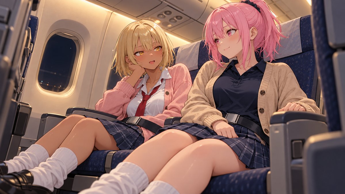 MinatoAILab's tweet photo. 帰路、機内にて✈️

り「……あれ？ 私たち着替え���なくない？ｗ」

美「…………まぁいいかｗ」

#EpisodeOfTaiwanLABDAY3
#轟美佳 https://t.co/0YXmVK1AqY