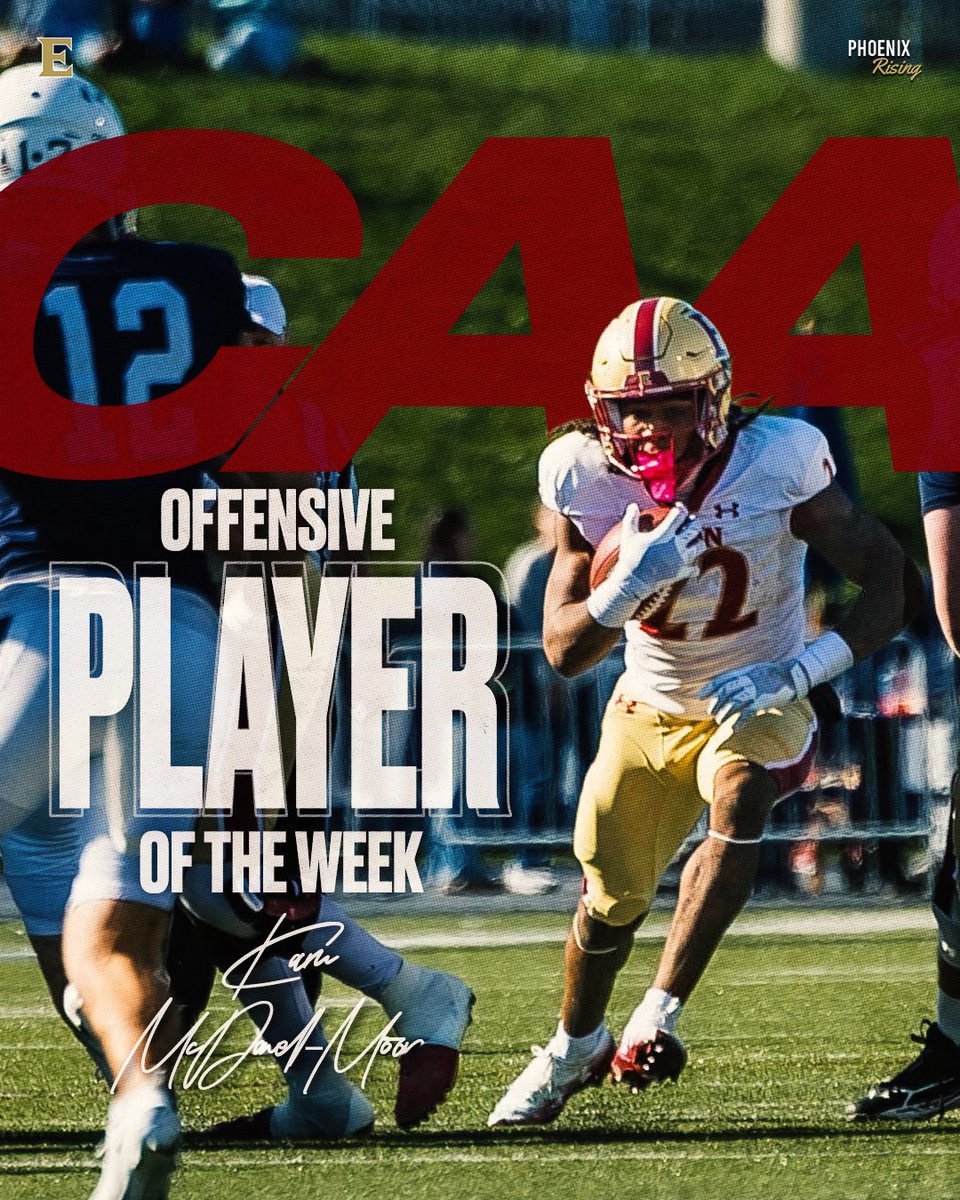 ElonFootball's tweet photo. No brainer. 

Congratulations to Kamerin McDowell-Moore on his first CAA Offensive Player of the Week award! 

#PhoenixRising | #AED https://t.co/iB8oSCcLPT