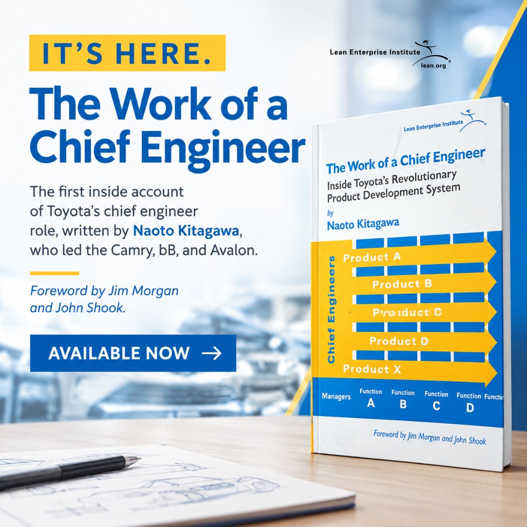 LeanDotOrg's tweet photo. It's here. The Work of a Chief Engineer is the first inside account of Toyota's chief engineer role, written by Naoto Kitagawa, who led the Camry, bB, and Avalon. Foreword by Jim Morgan and John Shook.

Available now: https://t.co/ATYUiX6M6k https://t.co/uJgbhGkuAd