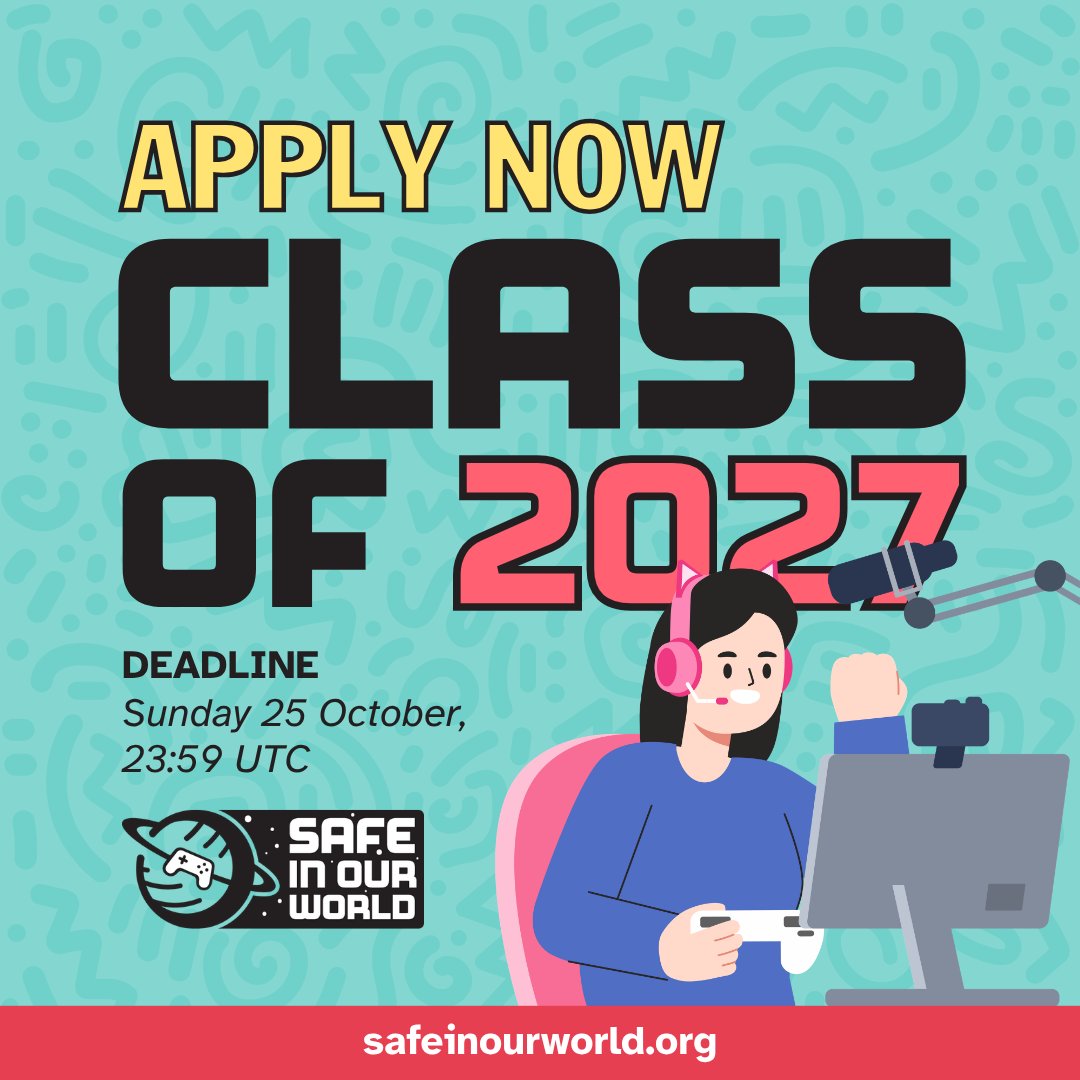 SafeInOurWorld's tweet photo. Apply to become an AMBASSADOR! 💚 Safe In Our World is looking for its Class of 2027 to champion mental health in games.

Submit your application before midnight (UK time) on Sunday 25 October.

https://t.co/V0Rrett31q https://t.co/x7gHF9JEH6