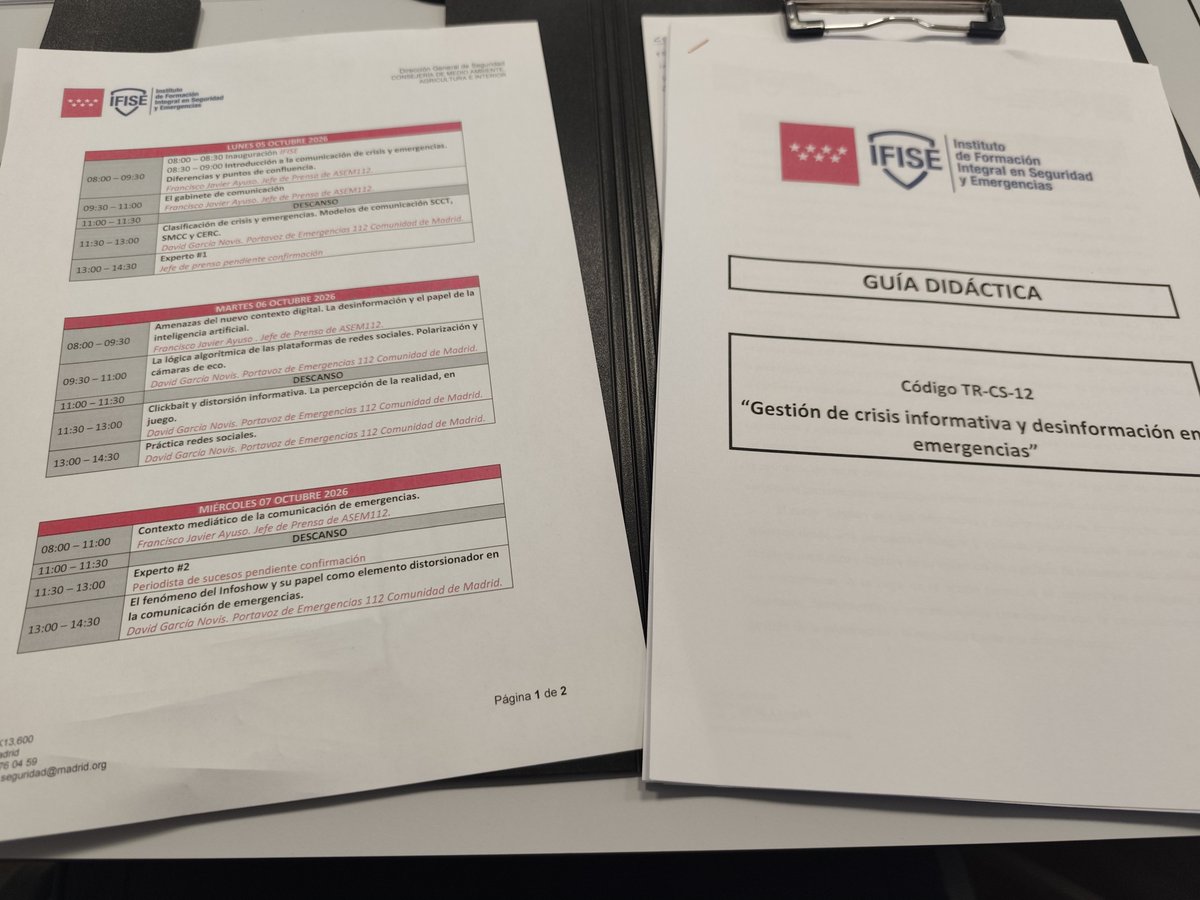 EmergenciaCV's tweet photo. Durante toda la semana el personal técnico del Servicio Municipal de Emergencias y Protección Civil se encuentra recibiendo una formación en el Instituto de Formación Integral en Seguridad y Emergencias de la Comunidad de Madrid.

De la mano de portavoces y expertos en comunicación de crisis y emergencias, se reciclan y aprenden los mejores métodos comunicativos con el objetivo de dar la mejor información posible a la ciudadanía en caso de emergencia, compartiendo aula con gestores del 1-1-2, de Agentes Forestales, de Policía Local y de otras Protecciones Civiles.

Porque en las emergencias la formación es fundamental, tanto en los voluntarios, como en personal técnico.

#MunicipioSeguro ✅