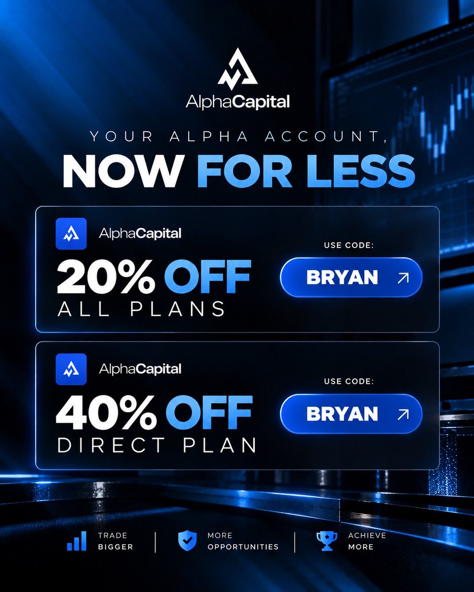Allinbry's tweet photo. @AlphaCapitalUK just dropped the prices again.

20% OFF all plans
40% OFF Direct Plan

Use code: BRYAN

If you’ve been waiting to grab an account, there you go. https://t.co/3e1RgJitKw