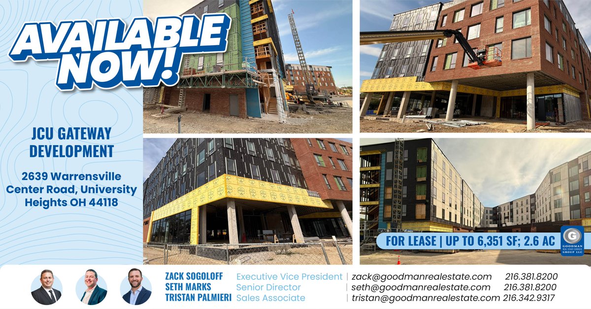 GoodmanRealEst's tweet photo. JCU Gateway Development - For more information, contact Zachary Sogoloff, Seth Marks, and Tristan Palmieri at Goodman Real Estate Services Group LLC.
Property Details: https://t.co/zCscStqITS
#cre #commercialrealestate #goodmanre #ChainLinksCRE #UniversityHeightsOH #retailnews https://t.co/wasaqDzzL9