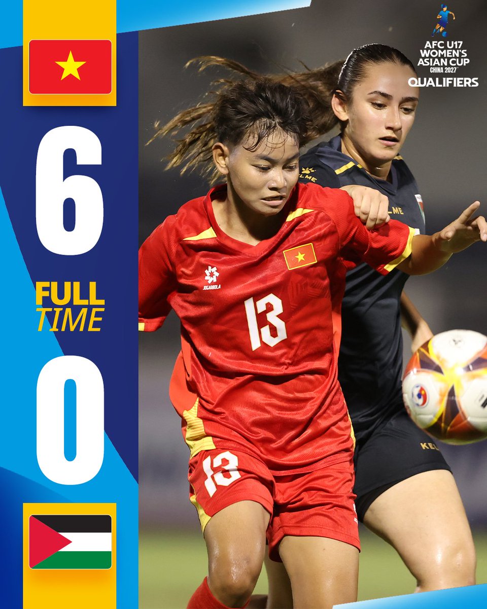TheAWCL's tweet photo. 🇰🇬 Kyrgyz Republic and 🇻🇳 Vietnam score massive opening wins in Qualifiers Group D!

#U17WAC https://t.co/k8hEuFnqDY