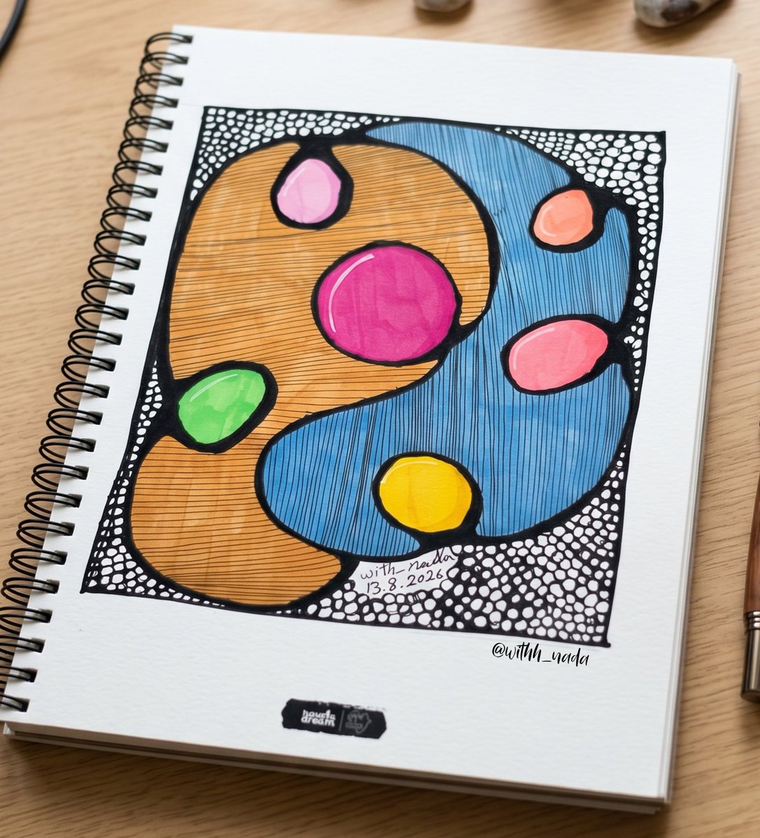 withh_nada's tweet photo. Started drawing and coloring again. 🎨 No big plan behind this one — I just wanted to sit down and make something. Art With Nada • 01
Just playing with shapes, colors & lines 🎨🌈
#ArtWithNada #AbstractArt #Sketchbook #MarkerArt #ArtOnX https://t.co/g4gN7N8MD1