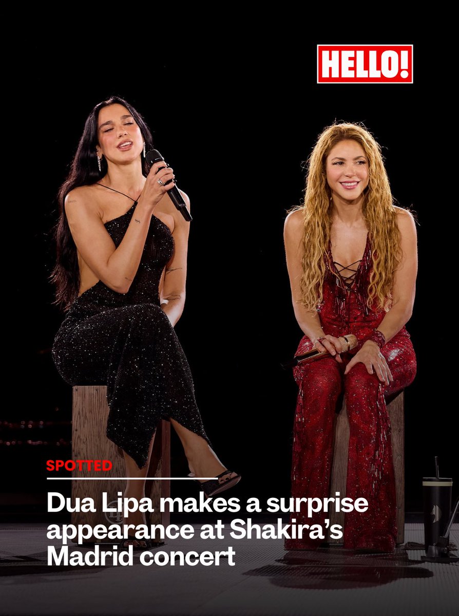 HELLOmagIndia's tweet photo. #Shakira surprised fans in Madrid by bringing out #DuaLipa during her #LasMujeresYaNoLloran tour. The pop powerhouses performed #Antología together in a dream duet. #HELLOIndia #HELLOMagazine @shakira @DUALIPA https://t.co/rPaw5aBxxw