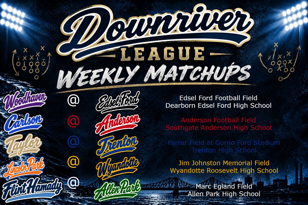 MetroPrepNet's tweet photo. sorry that I didnt post schedules for this friday, here are the scores for Downriver.
@WoodhavenFTBALL 49 at 0 @EF_FBall
@CHSMarauderFB 48 at 14 @Southgate_Fball
@TaylorGriffins 36 at 66 @TrentonHSFB
@RailsplitterFB 60 at 64 @WYBEARSFOOTBALL
Flint Hamady 0 at 43 @AllenParkFBall https://t.co/LLvc4eZwbz