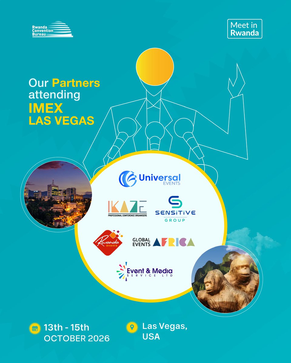 RCBrwanda's tweet photo. Meet RCB and partners at IMEX America this October as they showcase Rwanda’s growing potential as a leading MICE destination.

Looking to bring your next meeting to Rwanda? Let’s connect and make it happen.

#MeetInRwanda #IMEX26 #IMEXAmerica https://t.co/3F956eU4LD