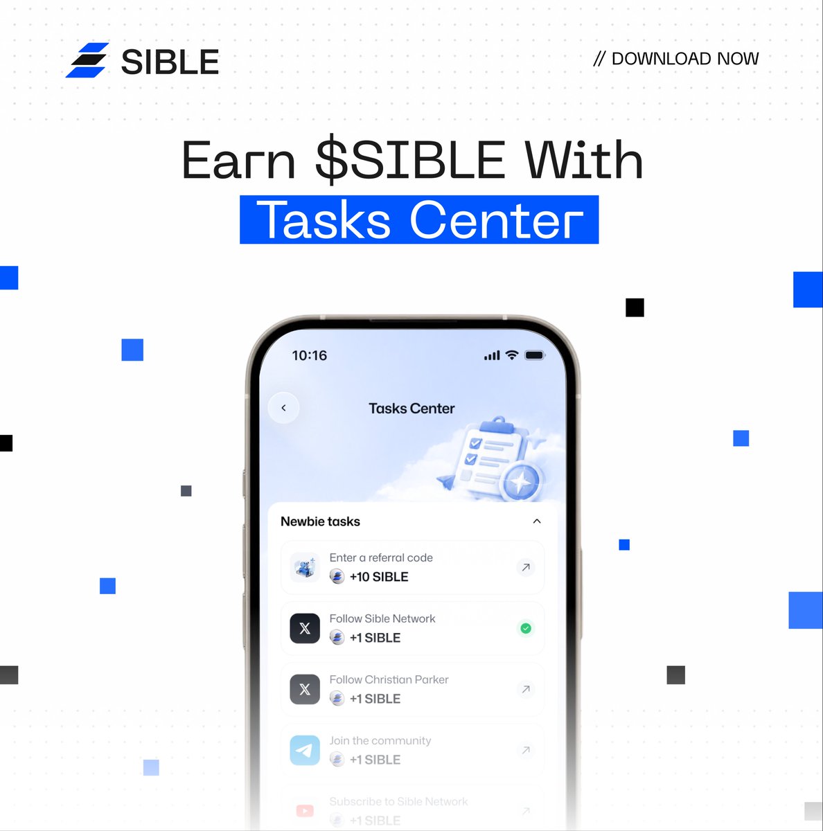 SibleNetworkAI's tweet photo. More Ways to Earn $SIBLE With Tasks Center

The upcoming Sible Network mobile app update will introduce Tasks Center, giving every user more ways to participate and earn $SIBLE.

You’ll find available tasks and their rewards in the next update, ready to explore alongside your regular mining sessions.

Tasks Center is open to everyone, with task rewards earned directly in $SIBLE. Once the update is available, open the Tasks section to explore the activities and their requirements.

Which tasks will you complete first? Let us know in the comments!

#SibleAI #SIBLE #SibleNetwork