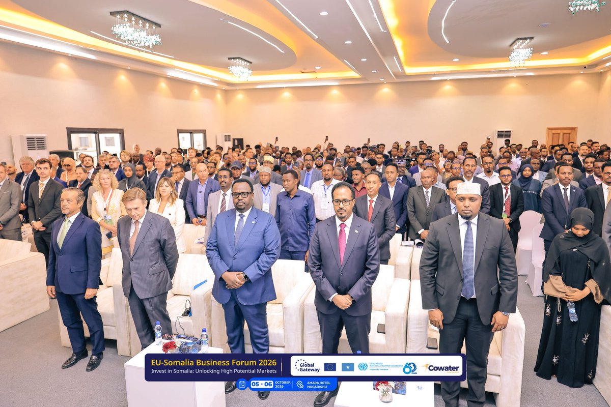 UNIDOSomalia's tweet photo. #EUSomalia #BusinessForum officially opened in #Mog🇸🇴
Supported by @UNIDO under the EU-funded initiative, the program features high-level speeches, panel discussions, B2B matchmaking &amp; sector-focused exhibitions across agri-value chains, energy, digital economy &amp; trade logistics. https://t.co/d2q8OvAO5U