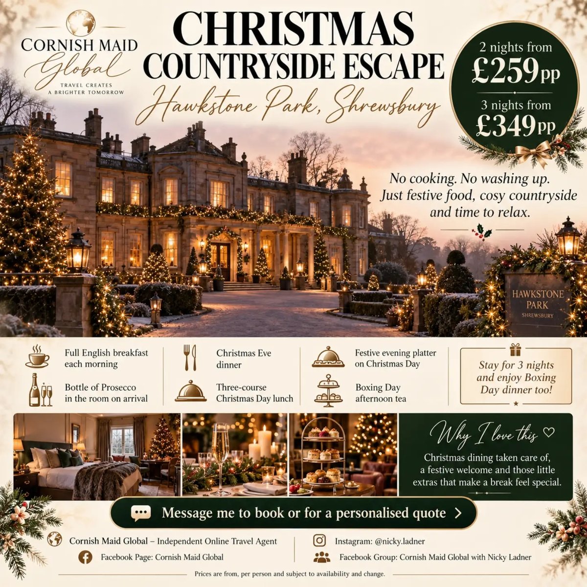 belenf1's tweet photo. Christmas countryside escapes from £259pp. No cooking, no washing up—just festive dining and time to relax. Shropshire: 2 nights from £259pp
Derbyshire: 2 nights from £329. 50pp

Breakfast, Prosecco and Christmas meals included. Prices subject to https://t.co/4pihzZXQuy