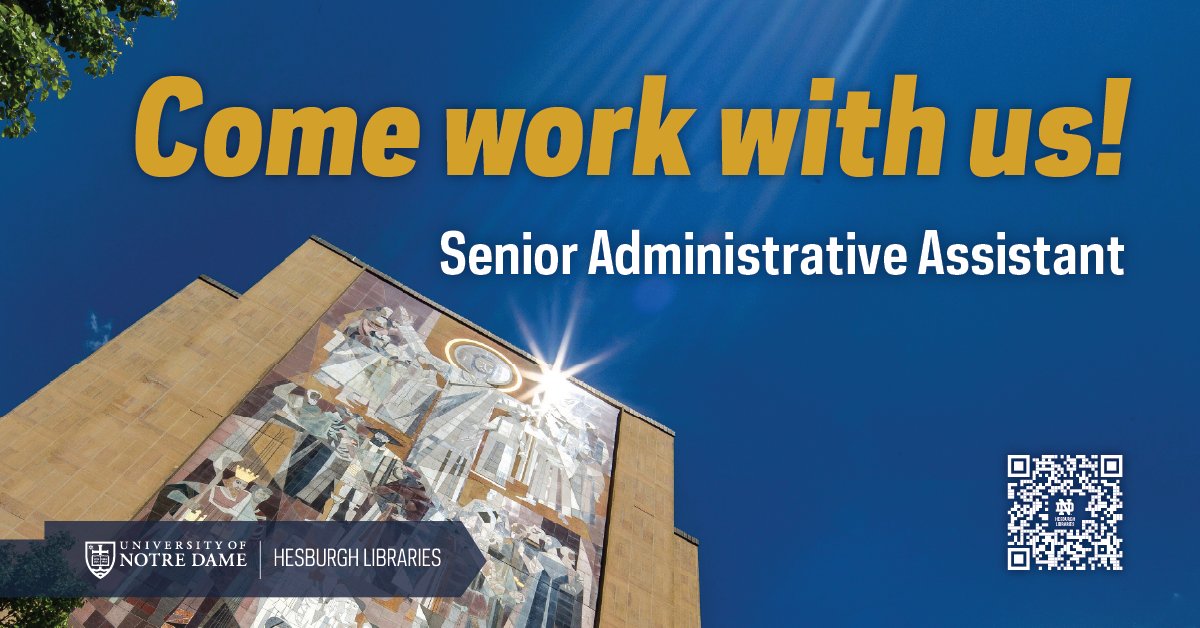 NDLibraries's tweet photo. The Hesburgh Libraries @NotreDame seeks a senior administrative assistant in the Office of the Dean to serve as the primary point of contact for visitors, patrons, and Library employees, providing responsive and professional front-line support.

Apply at: https://t.co/xDGs2nxz4m https://t.co/h1xtKDa5ol
