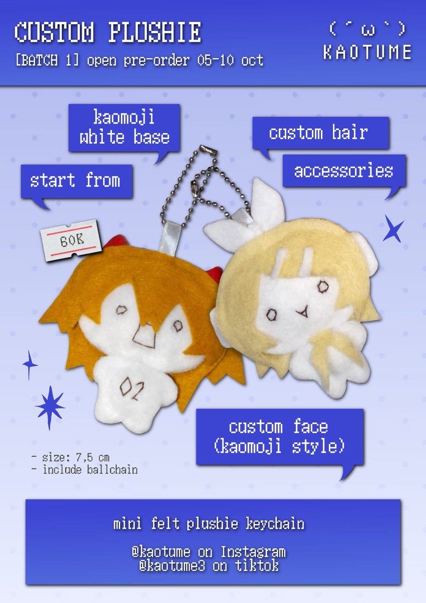 etthyve's tweet photo. [ 🔄 &amp; 🫀appreciated! ]
OPEN PRE-ORDER [BATCH 1] 🇮🇩 ONLY

‼️LIMITED SLOT‼️
PO period: 05-10 oct 2026

@/KAOTUME ON INSTAGRAM
@/KAOTUME3 ON TIKTOK

#custom #commission #commissionplush #customkeychain https://t.co/xymgXOyggn