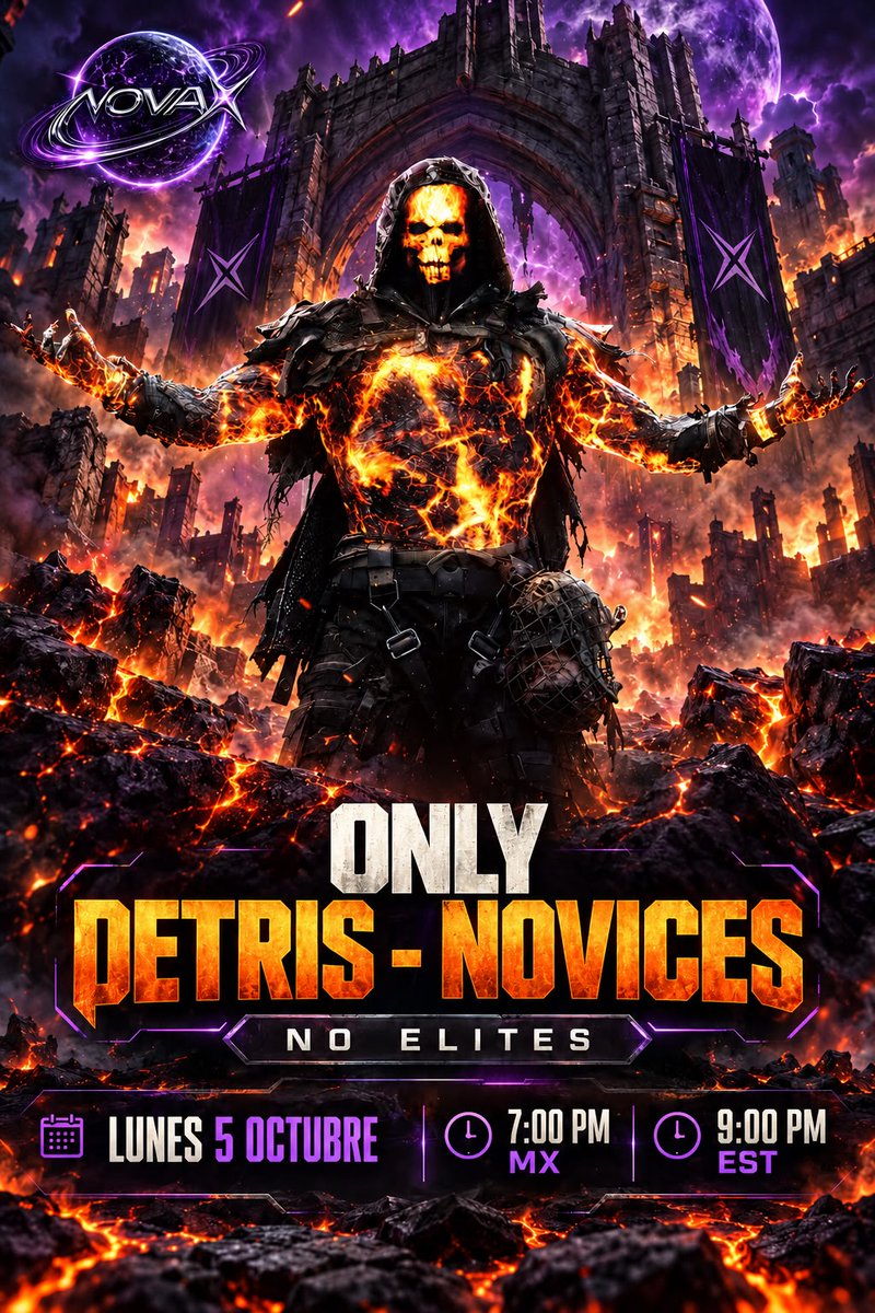NovaX_org's tweet photo. 🎃TORNEO OFICIAL NovaX🎃

         Only Detris / Novices
━━━━━━━━━━━━━━
                   NO ELITES

📅 Lunes 05 Oct
🕗 07:00 PM MX / 09:00 PM EST
👥 14 Teams Mín
🏆 MP : 135 PTS
🌎 HOST NAC

 Admin:  @sibU__x 
 
━━━━━━━━━━━━━━

🤝Sponsors:  @eldoctor_98 / @Bryanwzbn