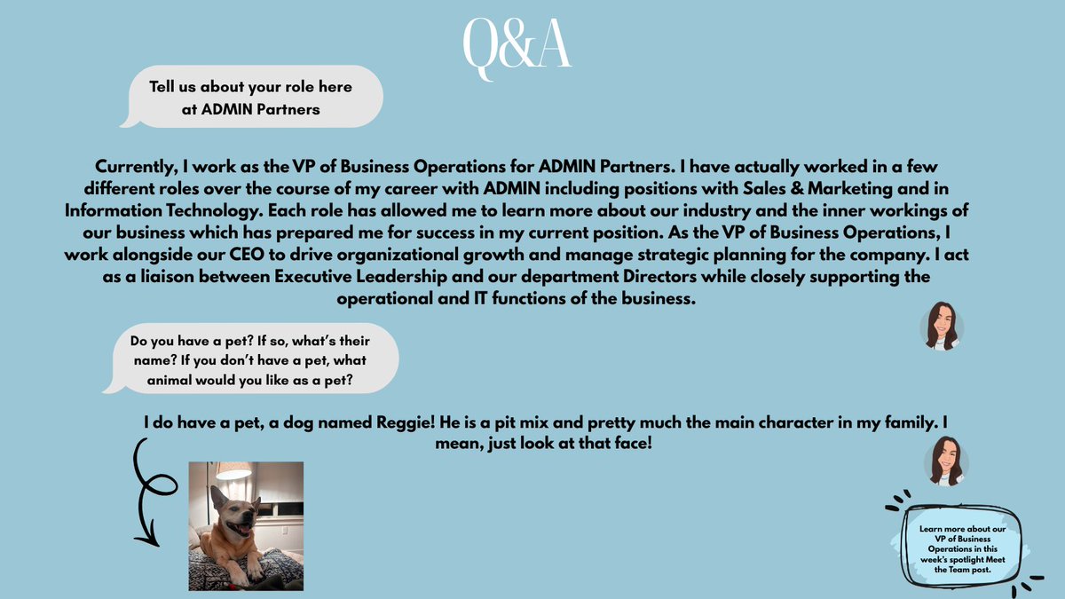 AdminPartners's tweet photo. We’re excited to reintroduce our seasoned team members and introduce you to some new faces along the way. Each week, we’ll spotlight a member of the ADMIN Partners team, giving you a chance to learn more about the people who help make ADMIN Partners a success. https://t.co/wMbd1MDwqg