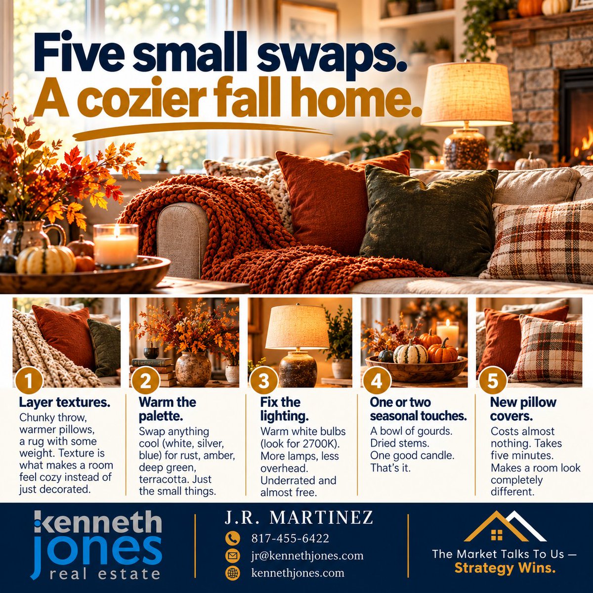 JoeRMartinez's tweet photo. 🍂 FIVE SMALL SWAPS FOR A COZIER FALL HOME

You don’t need a big renovation—or a big budget—to give your home a fresh fall feel.

Want my full fall shopping list? Comment “LIST” or send me a DM and 

 #FallHome #FallDecor #CozyHome #HomeDecor #HomeRefresh https://t.co/rN6ng8U61V