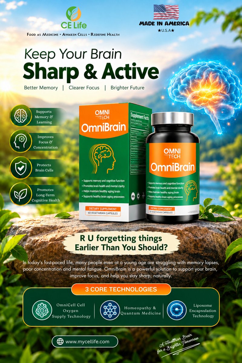 celifetech's tweet photo. 🧠✨ OmniBrain™ by CE Life

Better Memory • Clearer Focus • Brighter Future.

A brain wellness formula presented around memory, learning, focus &amp; cognitive wellness.

🌐 https://t.co/H5f7MSGVzA

#OmniBrain #CELife #BrainHealth https://t.co/YPh4CvvLjp