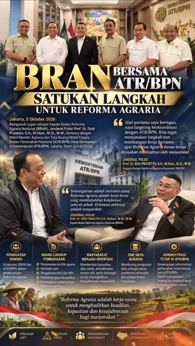 jurnal1nformasi's tweet photo. Awal tugas, langsung satukan langkah. BRAN bersama ATR/BPN memperkuat kolaborasi untuk mendorong reforma agraria yang lebih adil, pasti, dan menyejahterakan.

#BRAN #ATRBPN #FYP #ReformaAgraria https://t.co/AbqRfQRkC6