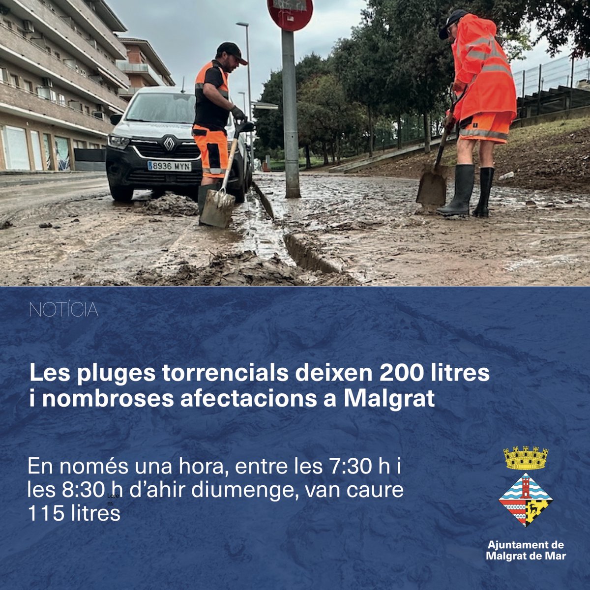 ajmalgrat's tweet photo. ▶️ Les pluges torrencials deixen 200 litres i nombroses afectacions a Malgrat

✅ Entre les 7:30 h i les 8:30 h d'ahir diumenge van caure 115 litres

➕Info👇
https://t.co/5j5BlXwcUR

#malgratdemar #emergencia #plugestorrencials https://t.co/IIZLhhOosl