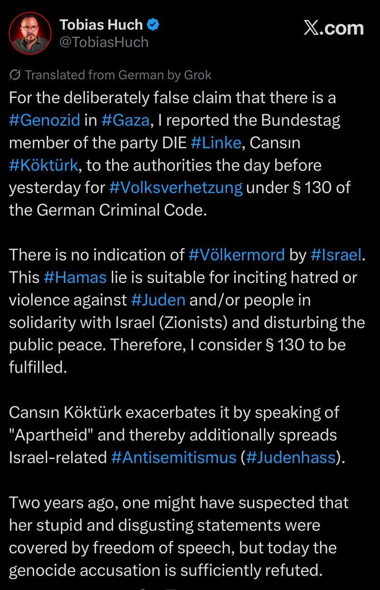 derJamesJackson's tweet photo. Linke politician Cansın Köktürk is being sued for incitement of hatred for saying that Israel committed genocide https://t.co/lKGN5i2Zqn