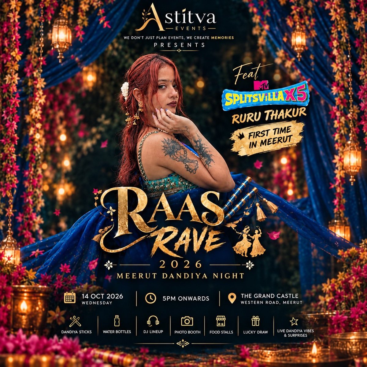 WishsenseS1ca9's tweet photo. Ruru Upcoming events
Raas Rave 2026 – Meerut Dandiya Night
Date: Wednesday, 14 October 2026
Time: 5:00 PM onwards
Venue: The Grand Castle, Western Road, Meerut
Dandiya sticks, DJ lineup food stalls, lucky draw, live dandiya vibes & surprises
#ruruthakur
#biggboss20
#riseandfall2 https://t.co/94X10w7ZA5