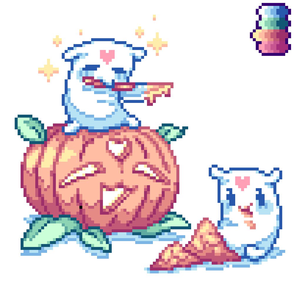 QilzRt's tweet photo. "Both piwwos are satisfied in their different ways."

I'm having a blast making this. :)

It's like I'm also doing the carving because pixel art is like a sculpture rather than drawing normally.

 Every pixel matter. <3

#piwwotober 5 https://t.co/GLlcIURnjs