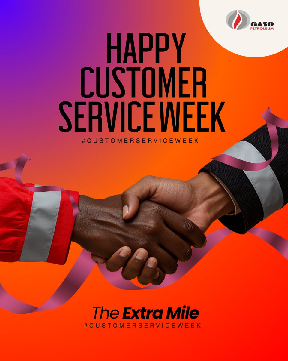 gasopetroleumgh's tweet photo. Happy Customer Service Week! 🤝

At GASO Petroleum, going the extra mile is how we serve. To every customer who chooses us, thank you for your trust and loyalty. We remain committed to serving you with care, reliability, and excellence, today and every day.

#CustomerServiceWeek https://t.co/9seePL1ikn