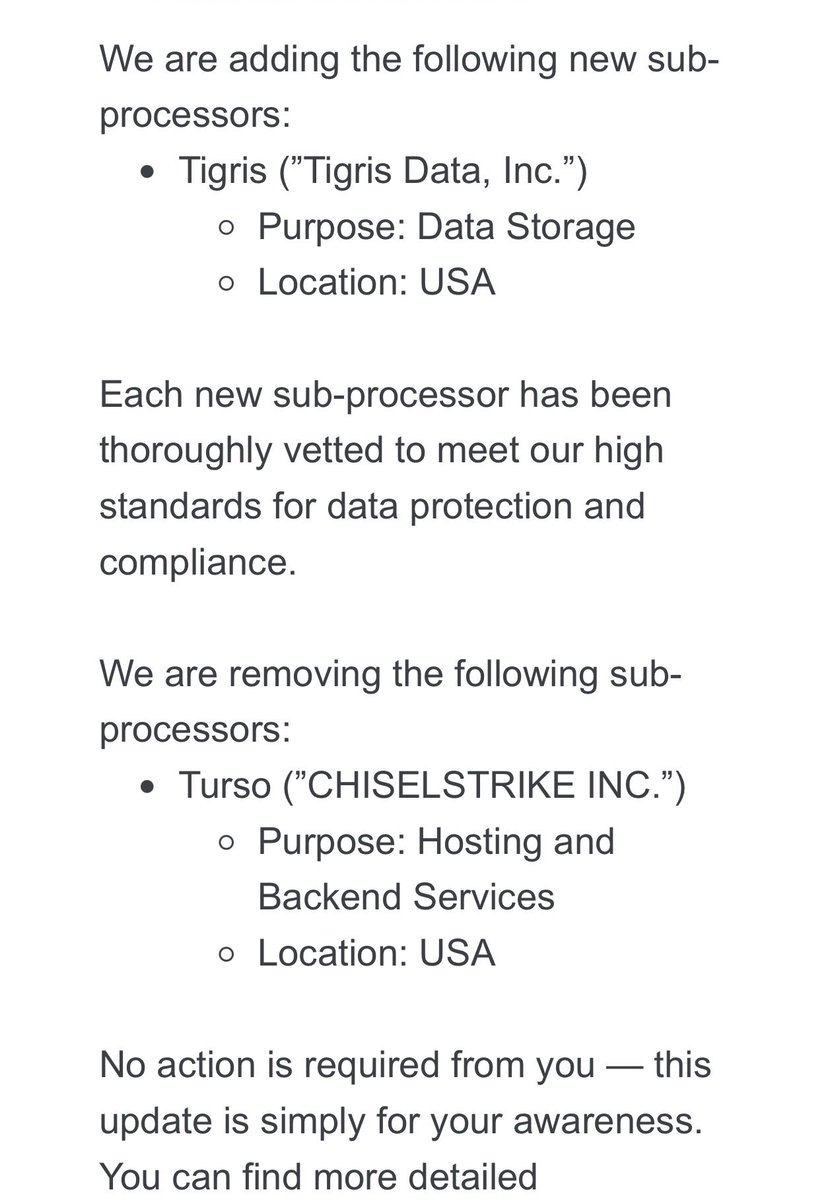 AvgDatabaseCEO's tweet photo. Prisma has added @TigrisData to their stack and have DROPPED @tursodatabase. https://t.co/jjp7xaY2uz