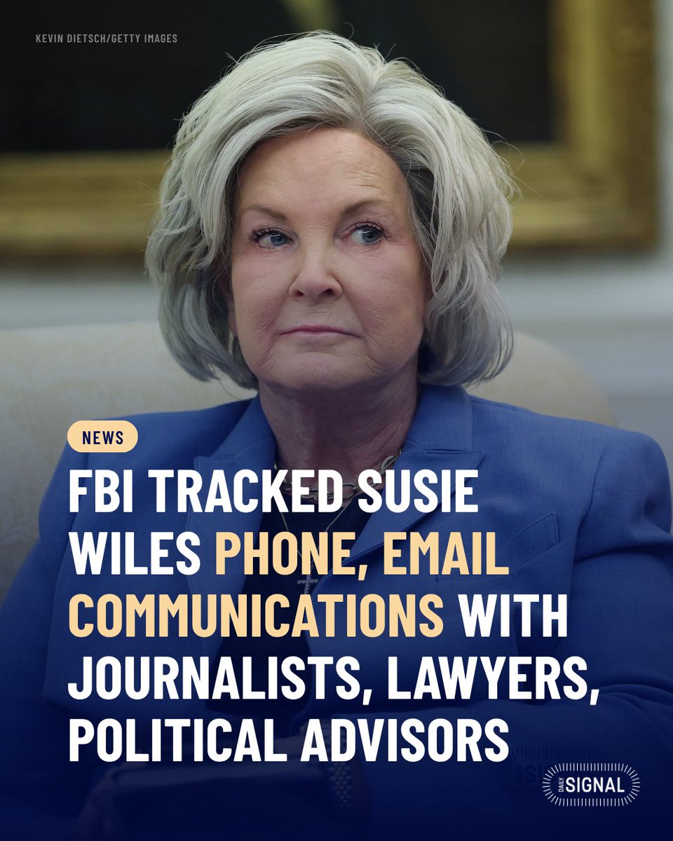 DailySignal's tweet photo. Former special counsel Jack Smith monitored the phone communications of Susie Wiles when she was Donald Trump’s campaign chief in 2024, newly released documents show.

This included her communications with at least five journalists, 21 different defense attorneys, and several political advisers, writes @FredLucasWH.

https://t.co/21Cb62071L