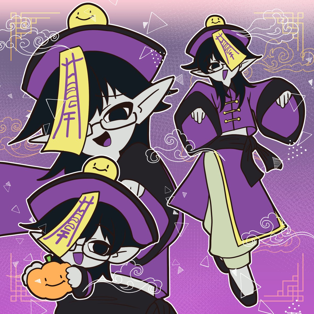 Jesttermaxxing's tweet photo. GOOD MORNING GOOD MORNING LOOOOOOOOOK AT THIS SKEB I GOT FROM @magucartoon!

I needed to get into the Halloween Spirit so here is a really scary and terrifying and violent version of Teefolk! Jiangshi-folk? idk..

This is also his first ever outfit change so this is kind of huge. https://t.co/hTmOMU2UTu