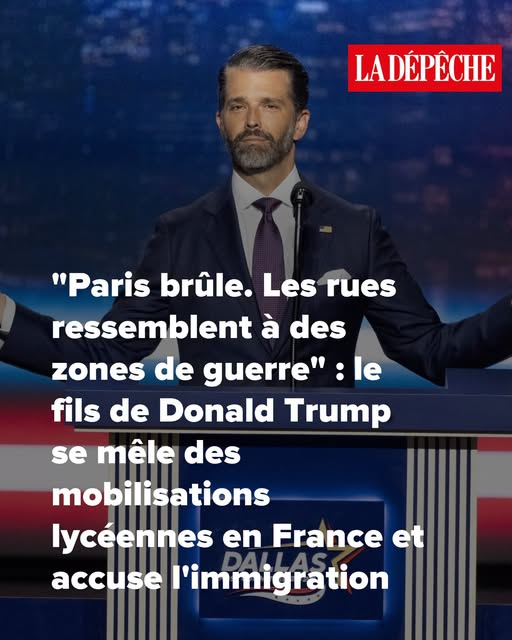 PhilsudOuest's tweet photo. "Paris brûle. Les rues ressemblent à des zones de guerre" : le fils de Donald Trump se mêle des mobilisations lycéennes en France et accuse l'immigration
https://t.co/QXQX2j896p https://t.co/O8d6pBVSUr