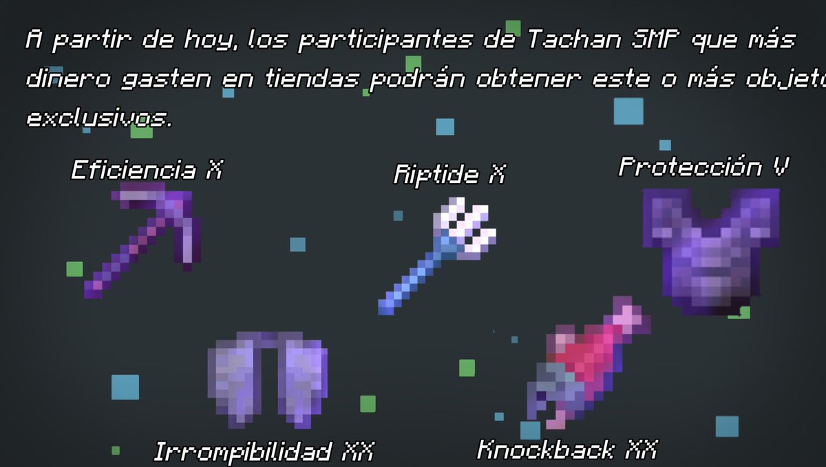 TachanSMP's tweet photo. TERCER EVENTO SEMANAL DE TACHAN SMP: FIEBRE DORADA

Los participantes tienen la oportunidad de conseguir gran cantidad de objetos exclusivos de distintas formas. Principalmente comprando en las tiendas del spawn.

¡Mucha suerte a todos los participantes y a farmear! https://t.co/hJaCam2YuN
