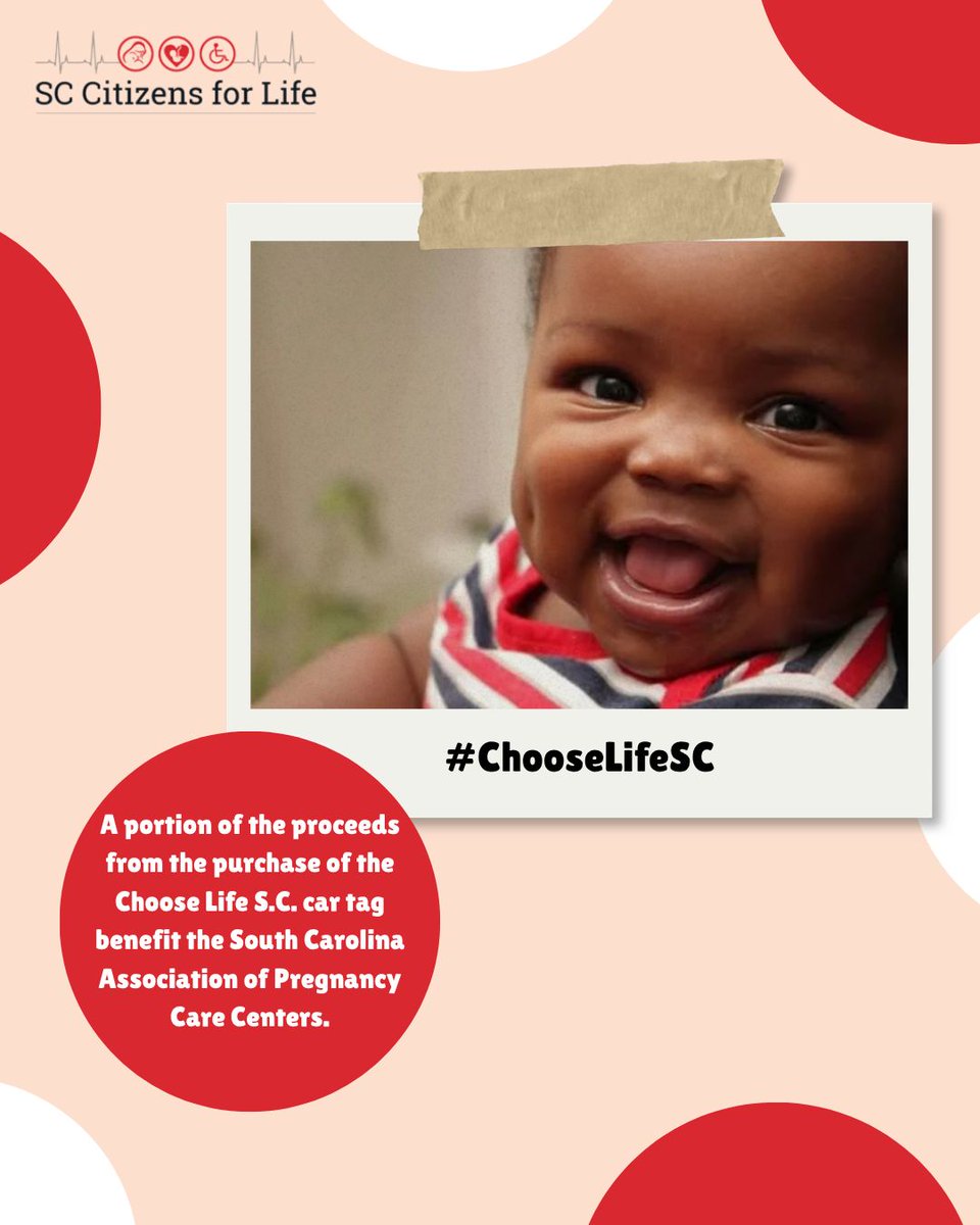 LIFEforSC's tweet photo. Did you know that by purchasing a Choose Life S.C car tag you can help support pregnancy care centers across South Carolina?
Please take a moment to complete a brief survey today!
https://t.co/IcIY3LNfBF
#Chooselife #Life4SC #Lovethemboth #Loveneverfails #SCAPCC https://t.co/UIoezpDMR1