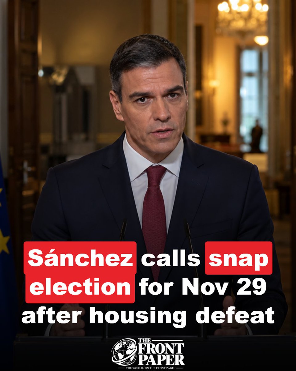 thefrontpaper's tweet photo. Spain heads to a snap election on Nov 29 after PM Sánchez's housing decrees were crushed in Parliament - 70,000 protested in Madrid alone.
 
#WorldNews #BreakingNews #SpainElection https://t.co/Jh7Wjrmag7