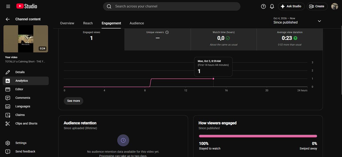 TheWidgeonSauce's tweet photo. @TeamYouTube 
severe backend indexing glitch. Usually i get around 1k to 150 views in an hour but recently my shorts are getting no views whatsoever. i waited for 4 days thinking it will lift but after posting my most recent short its the same 0 views for days now https://t.co/GuNVkOwWKc