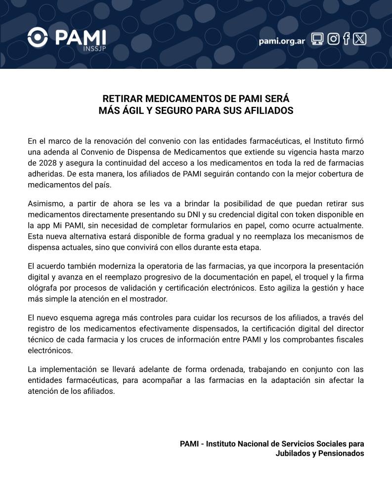 PAMI_org_ar's tweet photo. RETIRAR MEDICAMENTOS DE PAMI SERÁ MÁS ÁGIL Y SEGURO PARA SUS AFILIADOS https://t.co/olM5rDci9W