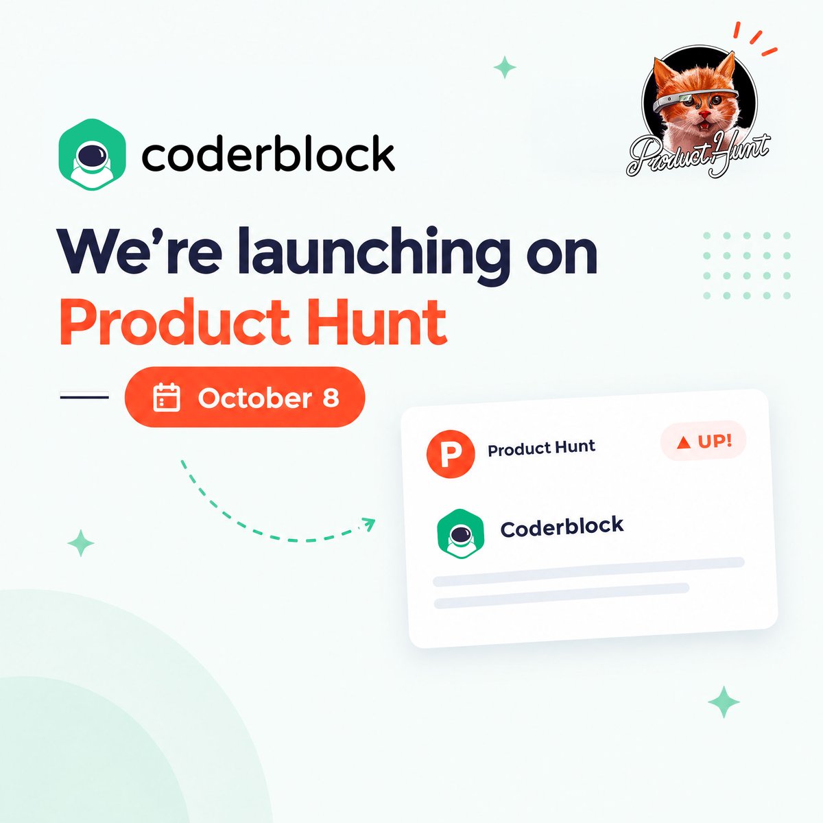 coderblock's tweet photo. 🚀 𝗪𝗲’𝗿𝗲 𝗹𝗮𝘂𝗻𝗰𝗵𝗶𝗻𝗴 𝗖𝗼𝗱𝗲𝗿𝗯𝗹𝗼𝗰𝗸.𝗮𝗶 𝗼𝗻 𝗣𝗿𝗼𝗱𝘂𝗰𝘁 𝗛𝘂𝗻𝘁 𝗼𝗻 𝗧𝗵𝘂𝗿𝘀𝗱𝗮𝘆 𝗢𝗰𝘁𝗼𝗯𝗲𝗿 𝟴

And we’d love to have our community with us for this one. 💚

Just one week after our official launch, 𝘄𝗲’𝗿𝗲 𝘁𝗮𝗸𝗶𝗻𝗴 𝗖𝗼𝗱𝗲𝗿𝗯𝗹𝗼𝗰𝗸.𝗮𝗶 𝘁𝗼 𝗣𝗿𝗼𝗱𝘂𝗰𝘁 𝗛𝘂𝗻𝘁, and we’re asking our community to support us on launch day. An 𝘂𝗽𝘃𝗼𝘁𝗲, 𝗿𝗲𝘃𝗶𝗲𝘄, or 𝗰𝗼𝗺𝗺𝗲𝗻𝘁 based on your experience can make a real difference and help more people discover https://t.co/IUXQHTKLyP.

And there’s another reason to join us that day 👀

🎁 𝗪𝗲’𝗿𝗲 𝗽𝗿𝗲𝗽𝗮𝗿𝗶𝗻𝗴 𝗮 𝘀𝗽𝗲𝗰𝗶𝗮𝗹 𝗼𝗳𝗳𝗲𝗿 𝗲𝘅𝗰𝗹𝘂𝘀𝗶𝘃𝗲𝗹𝘆 𝗳𝗼𝗿 𝗼𝘂𝗿 𝗣𝗿𝗼𝗱𝘂𝗰𝘁 𝗛𝘂𝗻𝘁 𝗹𝗮𝘂𝗻𝗰𝗵!

In the meantime, you can already follow us on Product Hunt and be ready for launch day:
👉 𝗙𝗼𝗹𝗹𝗼𝘄 𝗗𝗮𝗻𝗶𝗹𝗼 𝗖𝗼𝘀𝘁𝗮: https://t.co/pT36y9DUDi
👉 𝗙𝗼𝗹𝗹𝗼𝘄 𝗖𝗼𝗱𝗲𝗿𝗯𝗹𝗼𝗰𝗸.𝗮𝗶: https://t.co/MnnhM4je9c

🚀 𝗛𝗮𝘃𝗲𝗻’𝘁 𝘁𝗿𝗶𝗲𝗱 𝗖𝗼𝗱𝗲𝗿𝗯𝗹𝗼𝗰𝗸.𝗮𝗶 𝘆𝗲𝘁?
𝗦𝗶𝗴𝗻 𝘂𝗽 𝗳𝗼𝗿 𝗳𝗿𝗲𝗲 and start building your next web app with AI: https://t.co/KhqFreb3T5

#coderblock #producthunt #ai