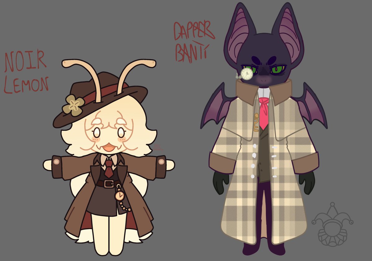 Jesterofmoon's tweet photo. #AnomalyCafe

The DETEKTIV pair skin for a Lemon ☘️ and Skin-Event Outfit for Banti 🕰 

+ some Exclusive stuff concept again 

☘️🍋 — @Justan0name 
🕰🦇 — @Jesterofmoon https://t.co/mHOQOBJwvR