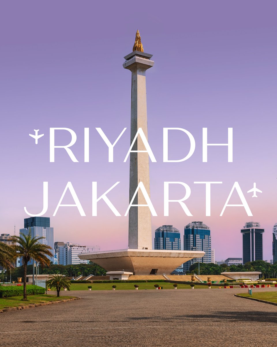 RiyadhAir's tweet photo. Jakarta is officially on the map 🇮🇩
 
A new direct connection between Riyadh and Jakarta is taking off ✈️

▫️ Starting November 16
▫️ 3 direct weekly flights between Riyadh and Jakarta